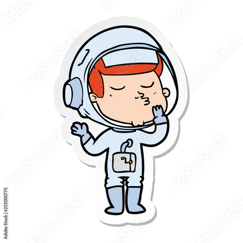sticker of a cartoon confident astronaut