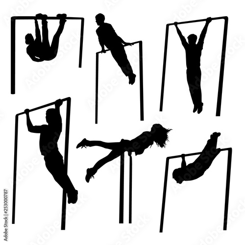 Exercise Silhouettes. Man with horizontal bar set