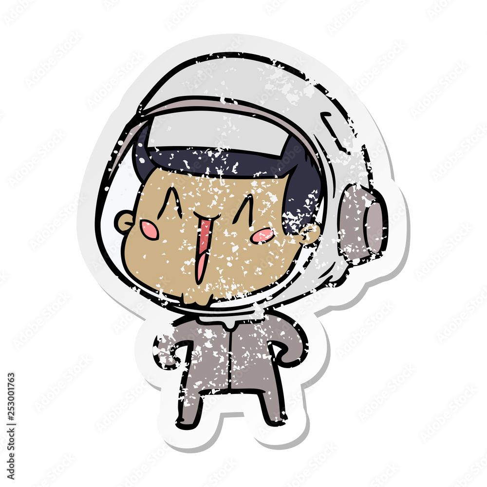Fototapeta premium distressed sticker of a happy cartoon astronaut