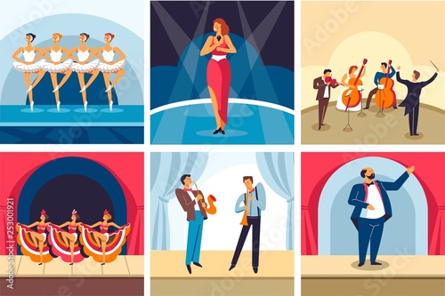 Concerts dancing and singing show opera and ballet orchestra and cabaret