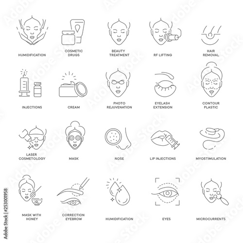 Cosmetology beauty and spa procedure isolated outline icons