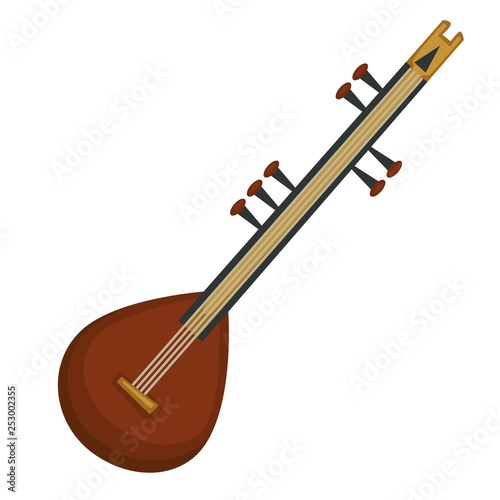 Indian national sitar stringed musical instrument isolated object