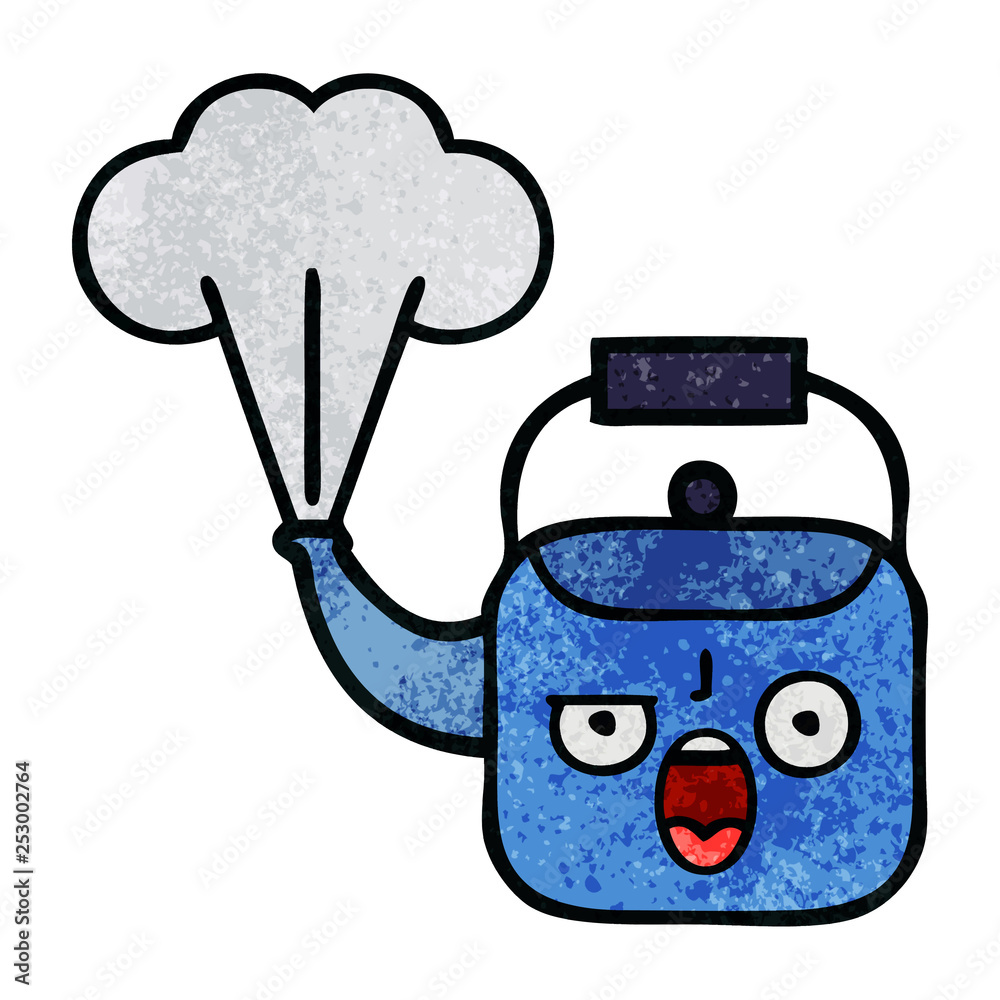 retro grunge texture cartoon steaming kettle retro grunge texture cartoon steaming kettle