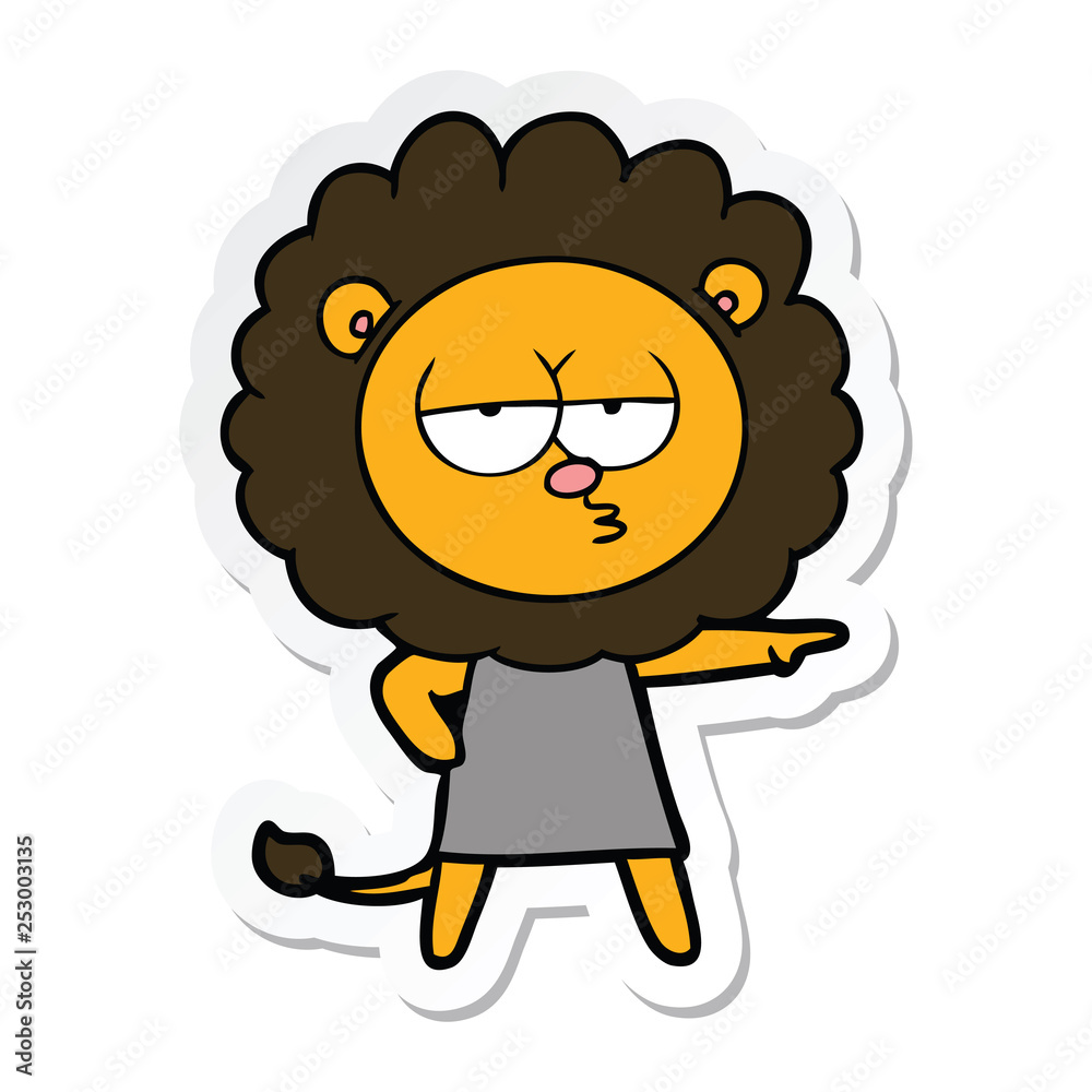 sticker of a cartoon bored lion