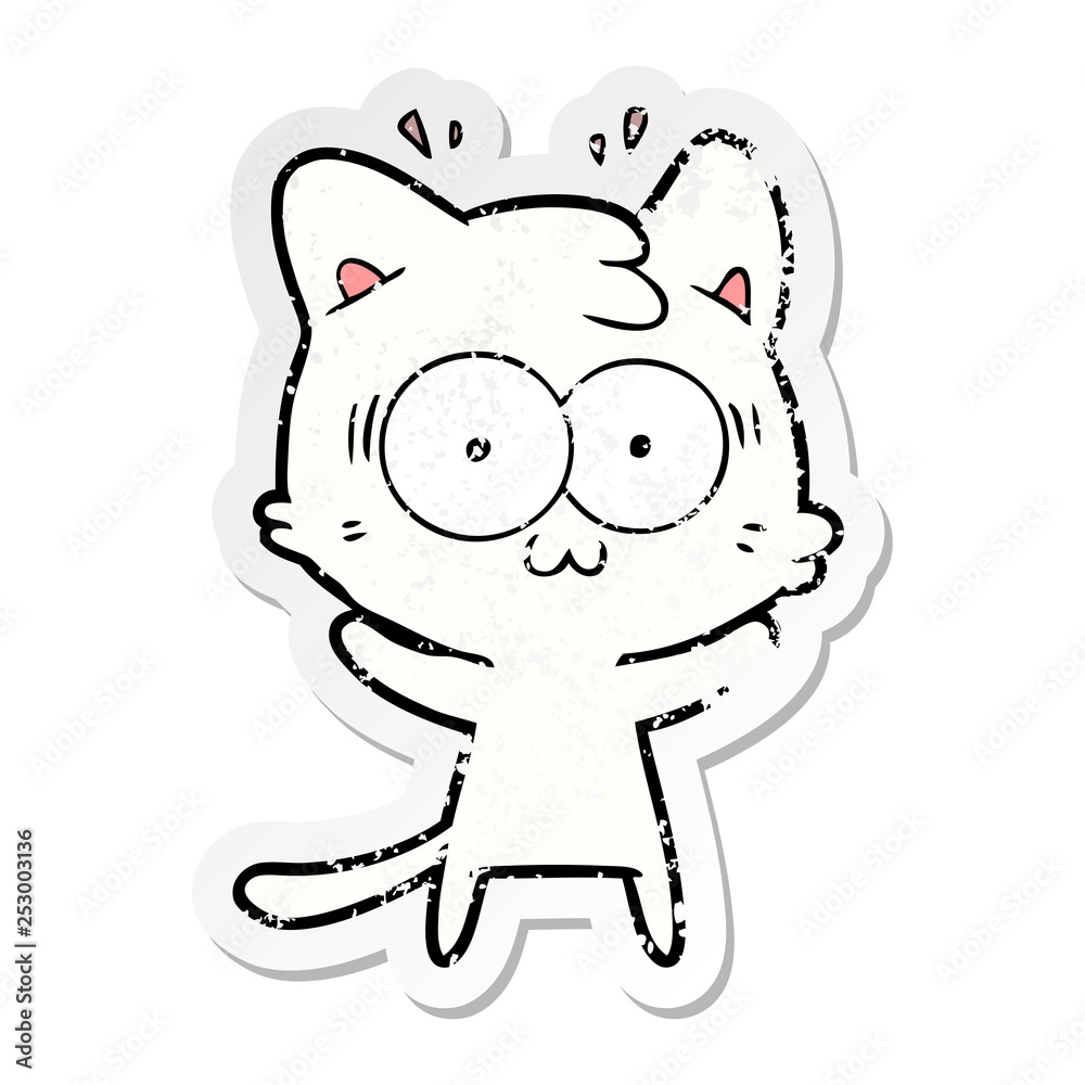 distressed sticker of a cartoon surprised cat distressed sticker of a cartoon surprised cat