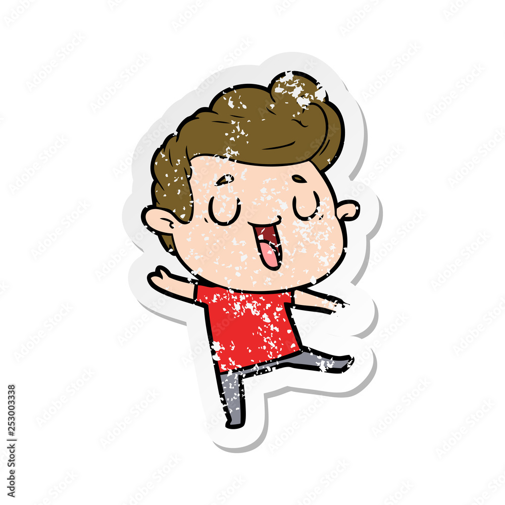 distressed sticker of a happy cartoon man distressed sticker of a happy cartoon man