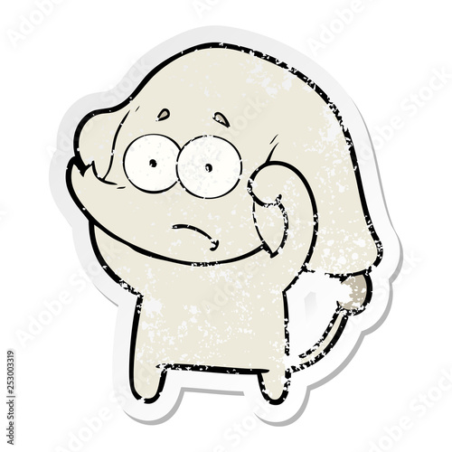 distressed sticker of a cartoon unsure elephant