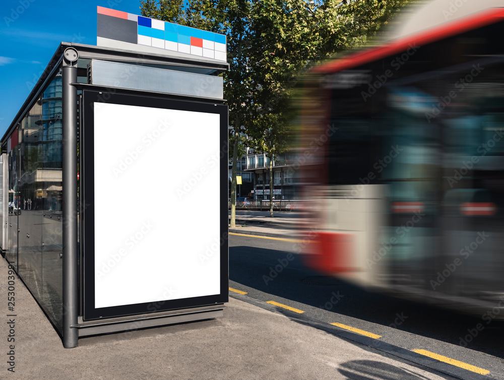 Mock up Billboard Banner template at Bus Shelter Media outdoor street Sign display Mock up Billboard Banner template at Bus Shelter Media outdoor street Sign display