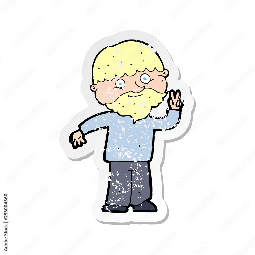 retro distressed sticker of a cartoon man giving peace sign retro distressed sticker of a cartoon man giving peace sign