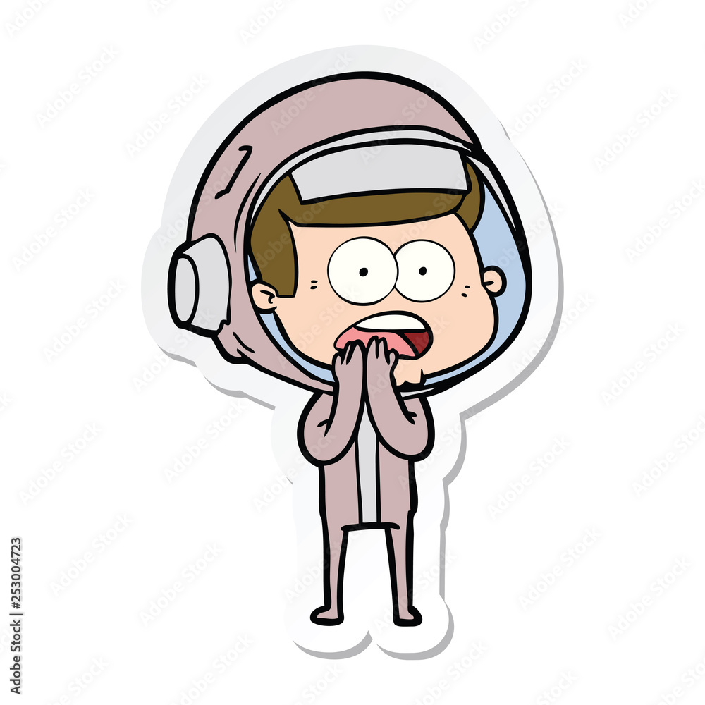 sticker of a cartoon surprised astronaut