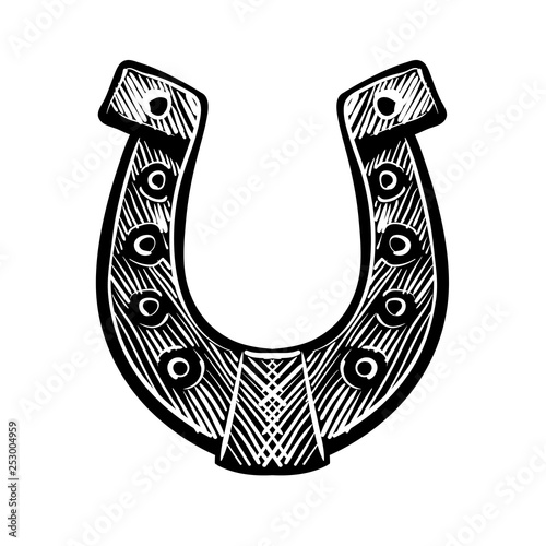 Painted horseshoe mascot. Vector illustration on white background