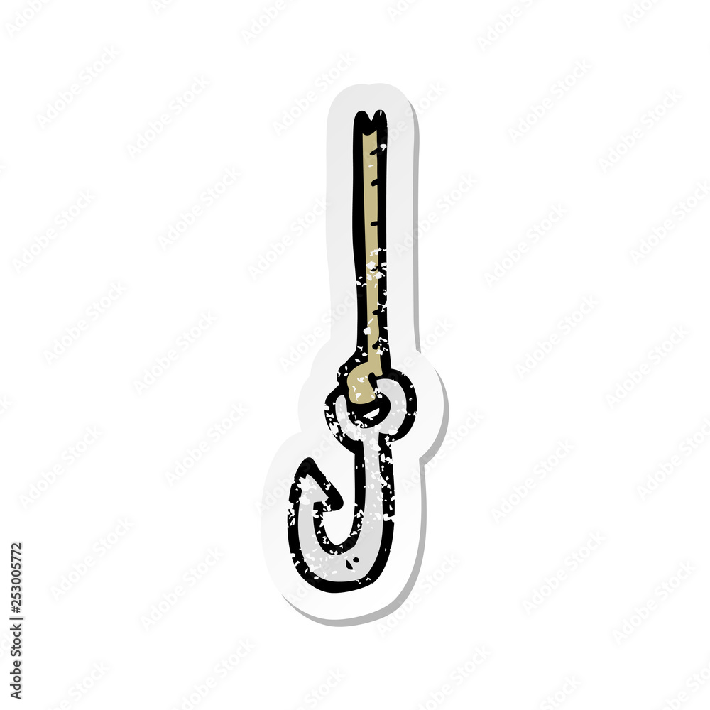 retro distressed sticker of a cartoon hook retro distressed sticker of a cartoon hook