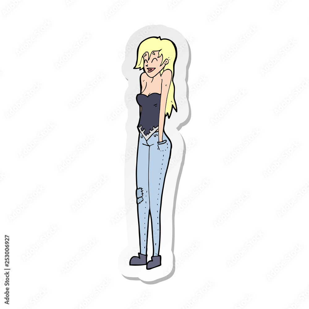 sticker of a cartoon pretty woman shrugging shoulders sticker of a cartoon pretty woman shrugging shoulders