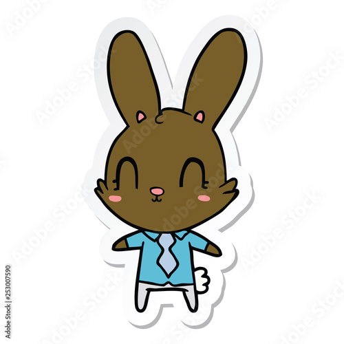 sticker of a cute cartoon rabbit in shirt and tie