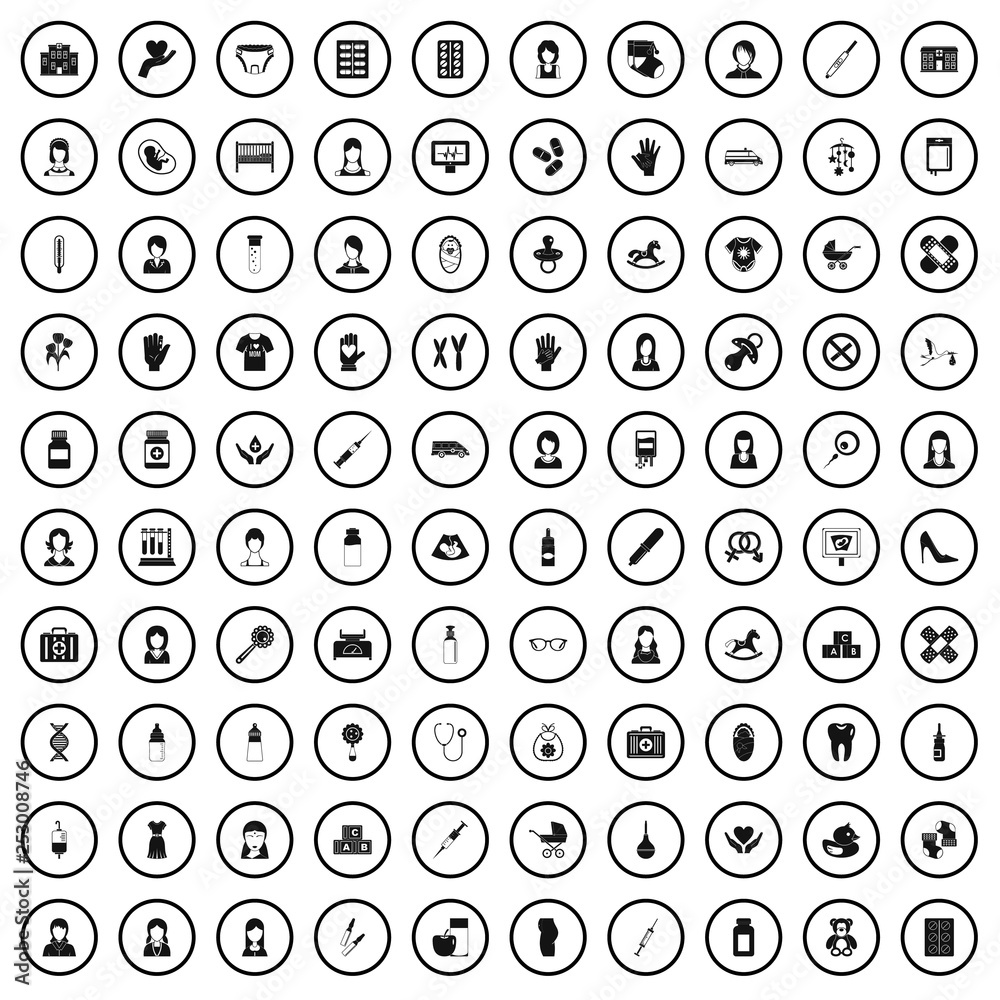 100 midwife icons set in simple style for any design vector illustration