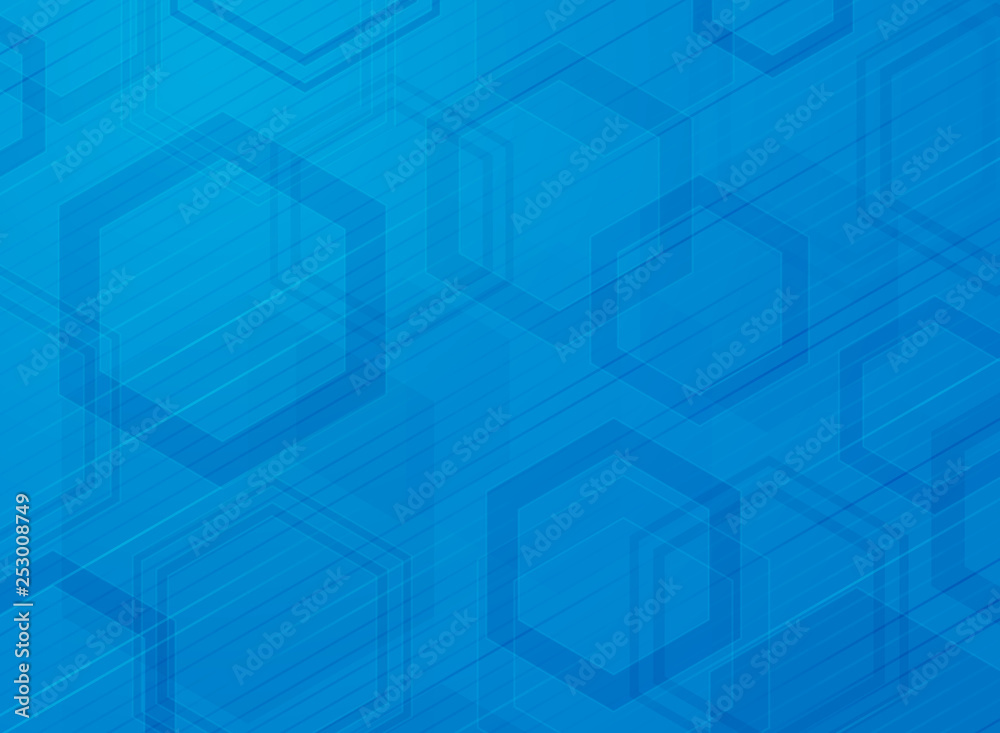 Fototapeta premium Abstract technology blue hexagon pattern modern design background. Decorating in color dimension design using for ad, poster, brochure, copy space, print, cover design artwork.