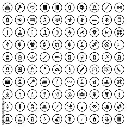 100 midwife icons set in simple style for any design vector illustration