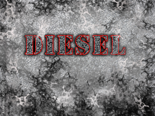 Diesel Schrift vor Asphalt Textur und Rauch