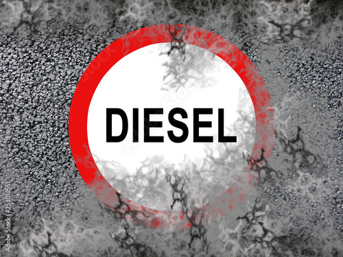Diesel Fahrverbotsschild mit Abgas Rauch