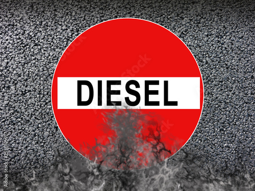 Dieselfahrverbot Schild mit Abgase Rauch