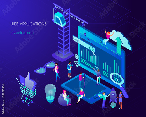 Web application development and internet page or interface on screen
