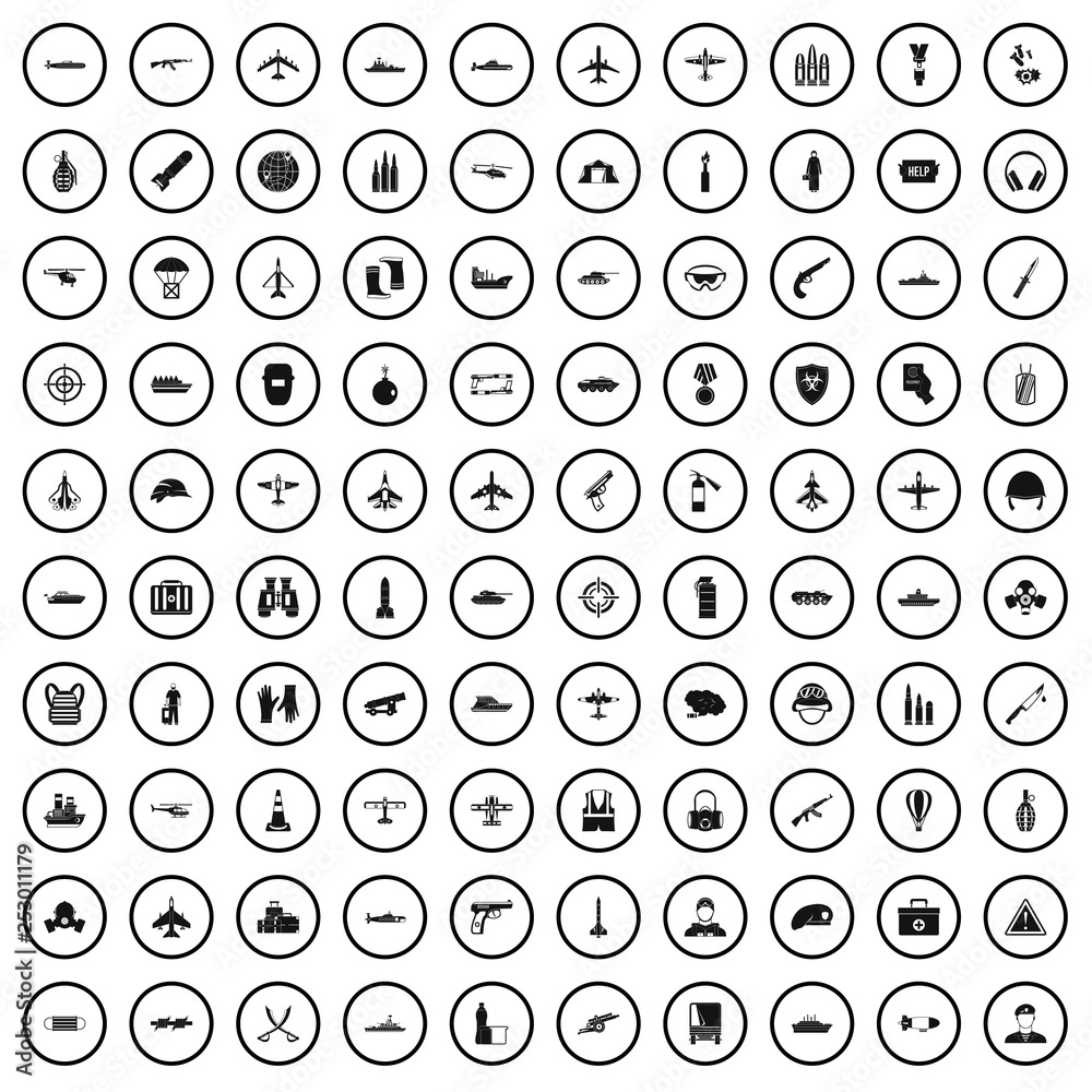 100 military resources icons set in simple style for any design vector illustration 100 military resources icons set in simple style for any design vector illustration