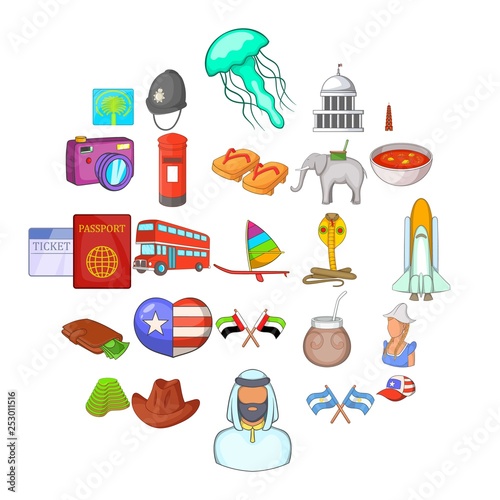 Around the world icons set. Cartoon set of 25 around the world vector icons for web isolated on white background