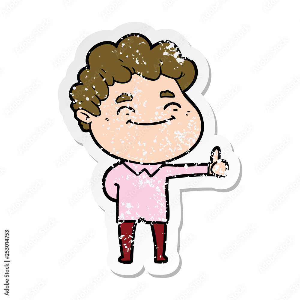 distressed sticker of a cartoon friendly man distressed sticker of a cartoon friendly man