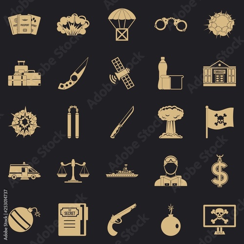 Antiterrorism icons set. Simple set of 25 antiterrorism icons for web for any design