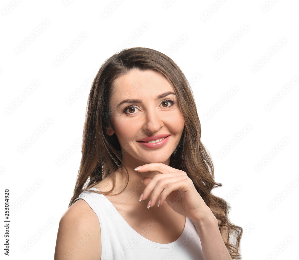 Portrait of beautiful woman on white background Portrait of beautiful woman on white background