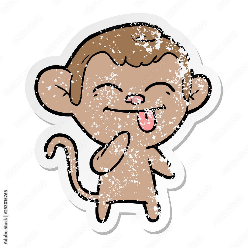 Fototapeta premium distressed sticker of a funny cartoon monkey