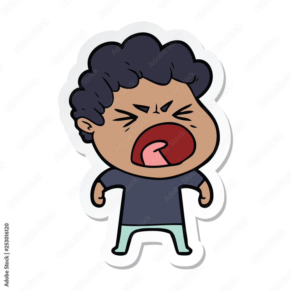 sticker of a cartoon furious man sticker of a cartoon furious man