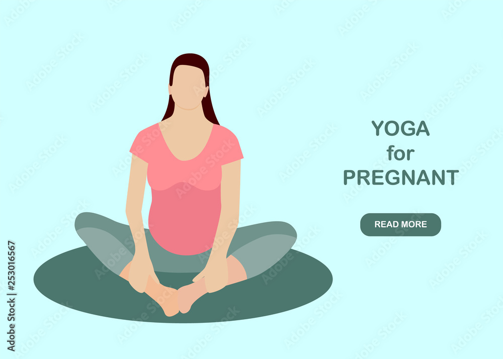 Obraz premium Yoga for pregnant woman banner template in a modern cartoon style.
