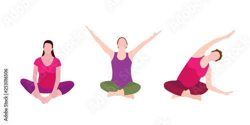 Pregnant womans exercise yoga in a modern cartoon style.