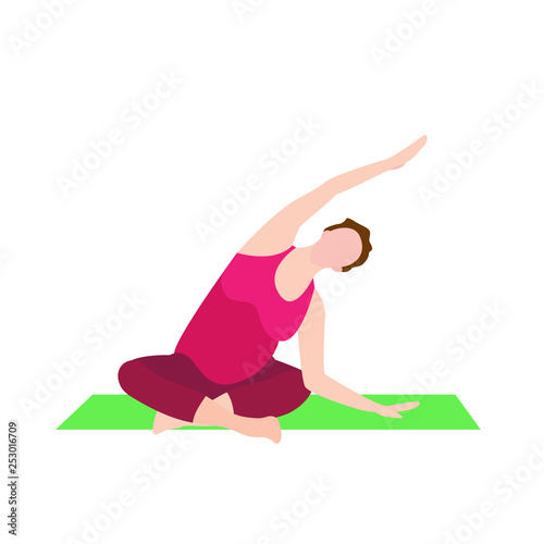 Pregnant woman exercise yoga banner in a modern cartoon style.