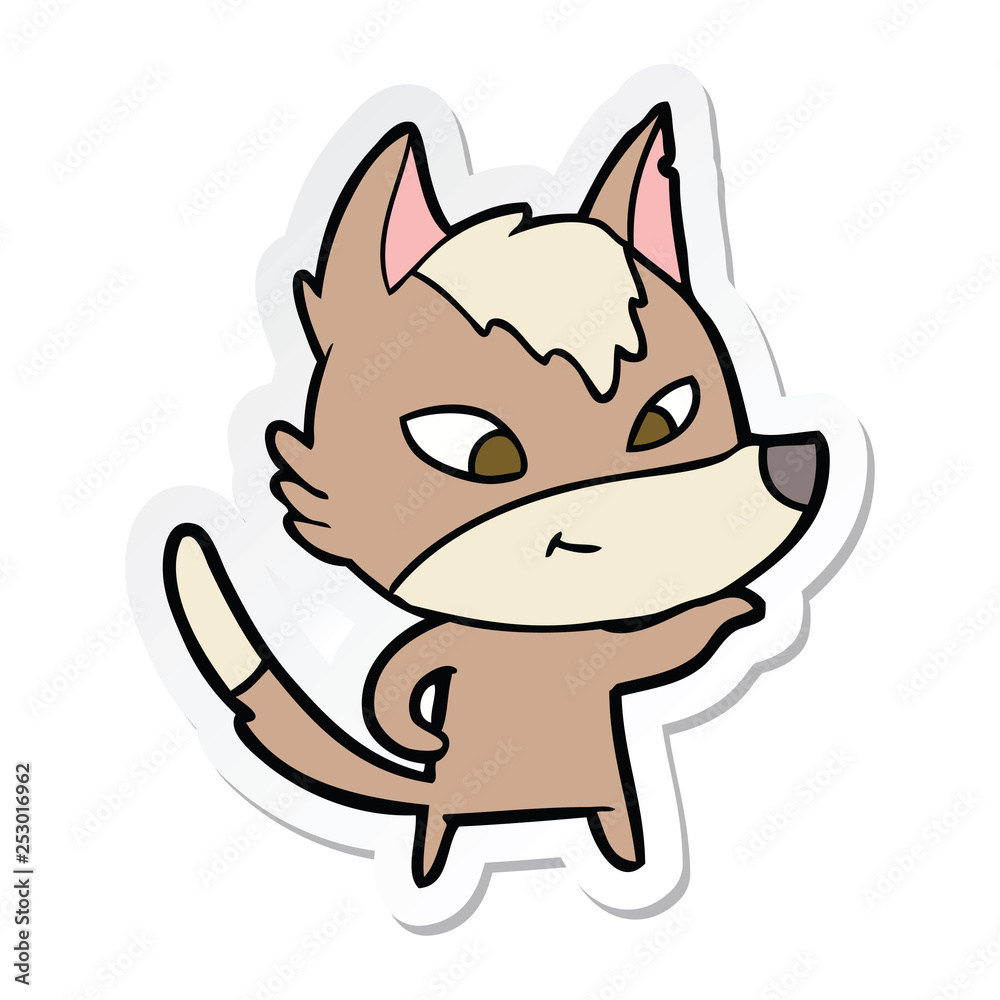 sticker of a friendly cartoon wolf sticker of a friendly cartoon wolf