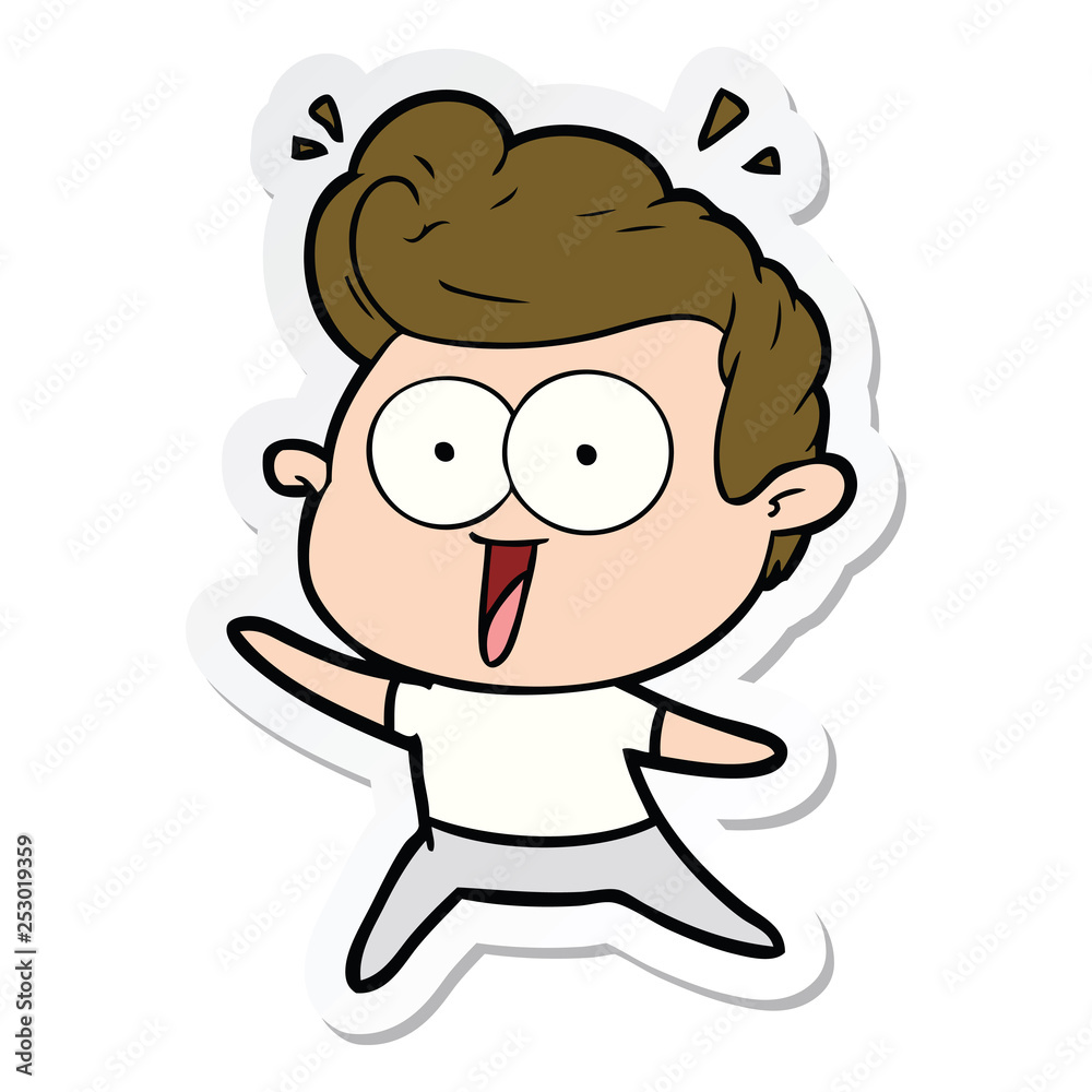 sticker of a cartoon excited man