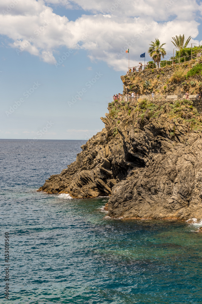 Naklejka premium The cliff on the coast of Ligurian Sea, Manarola, Italy