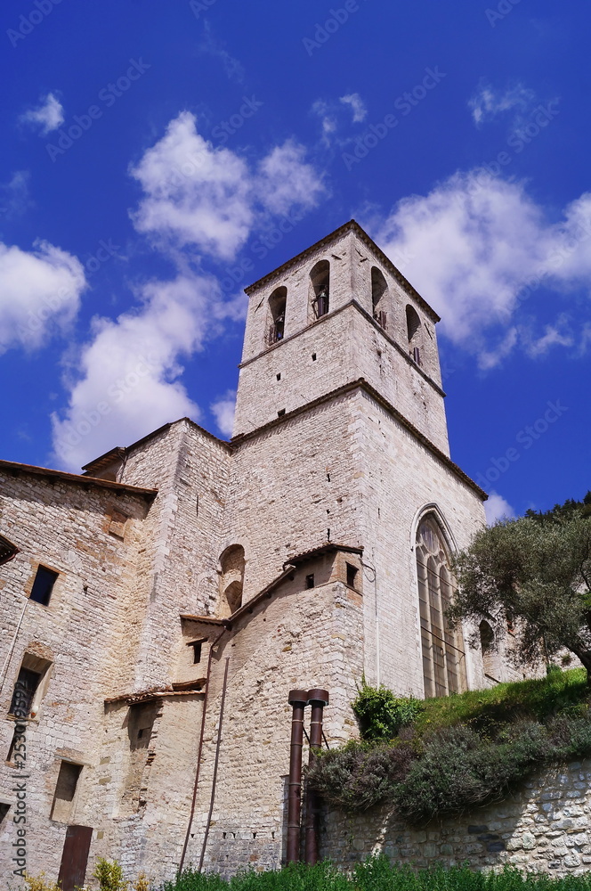 Bell tower of the Cathedral of Gubbio, Umbria, Italy