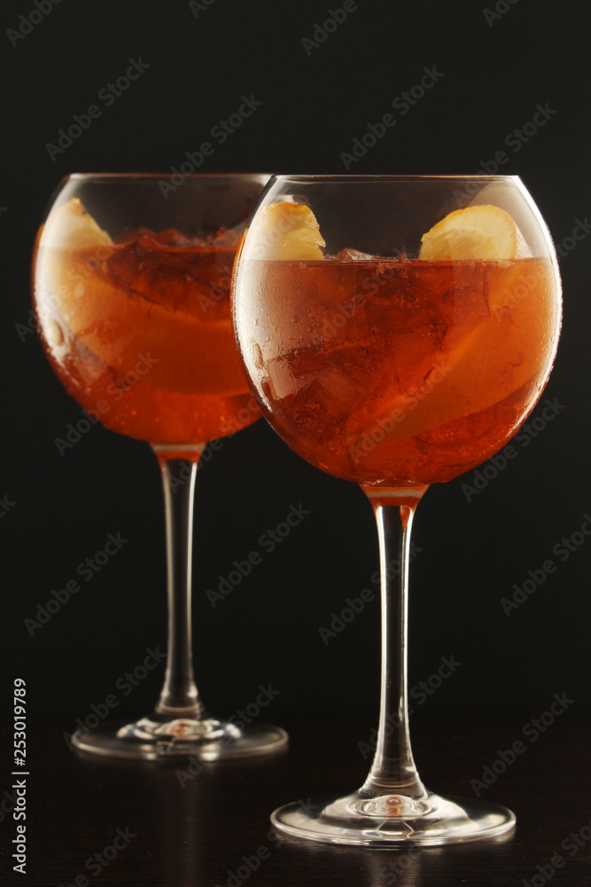 Glasses with aperol spritz cocktail Glasses with aperol spritz cocktail