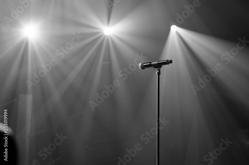 microphone on stage with spotlight
