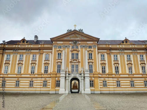 Melk,Austria - February 2019: Beutiful view of Stift Melk (Melk Abbey)