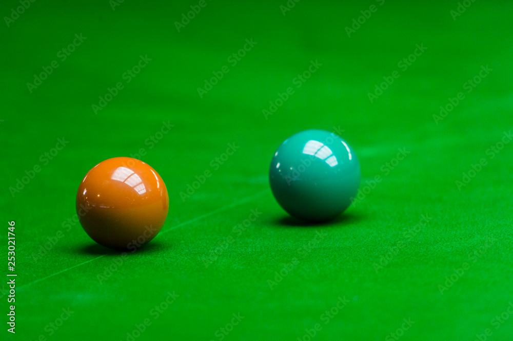 snooker ball on the green snooker table at snooker club snooker ball on the green snooker table at snooker club