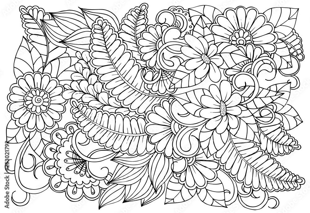 Vector black and white colorin page for colouring book. Leafs and ...