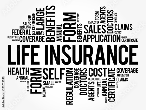 LIFE Insurance word cloud collage, healthcare concept background