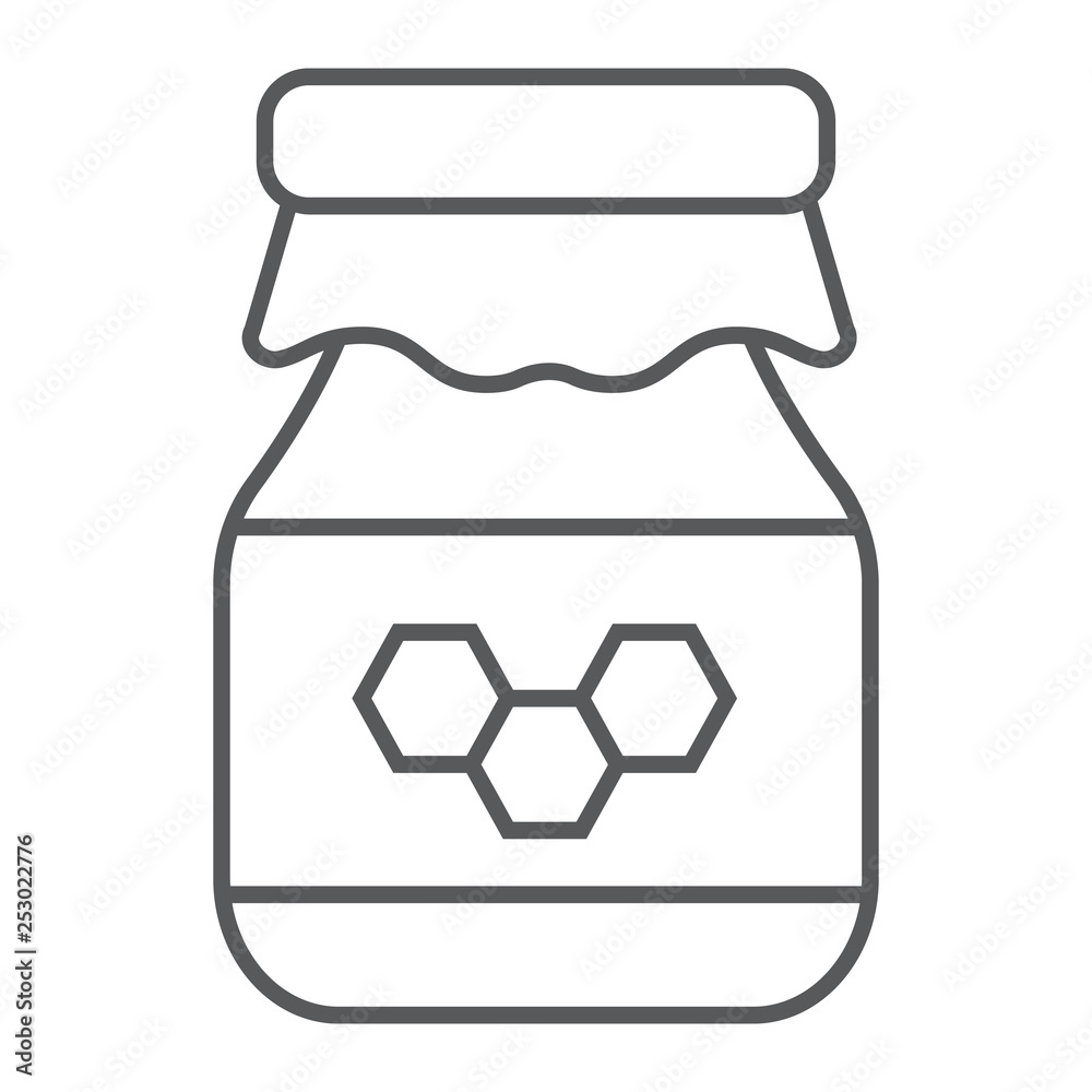 Honey thin line icon, food and bee, jar sign, vector graphics, a linear pattern on a white background. Honey thin line icon, food and bee, jar sign, vector graphics, a linear pattern on a white background.
