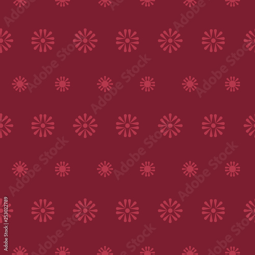 Vector Folk Daisies in deep red seamless pattern background.