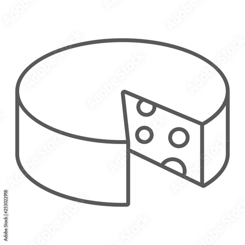 Cheese thin line icon, food and milk, cheddar sign, vector graphics, a linear pattern on a white background.