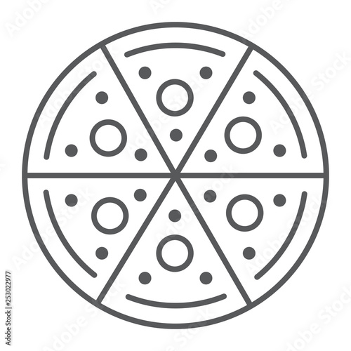 Pizza thin line icon, food and italian, fast food sign, vector graphics, a linear pattern on a white background.