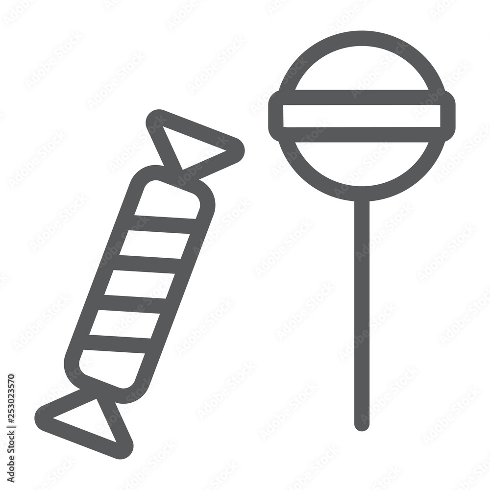 Candies line icon, food and delicious, lolli-pops sign, vector graphics, a linear pattern on a white background. Candies line icon, food and delicious, lolli-pops sign, vector graphics, a linear pattern on a white background.